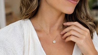 femme qui porte un collier avec pendentif